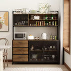 Famapy 59 in. W Kitchen Wood Buffet Sideboard Pantry Cabinet For Dining Room with Metal MDoors 3-Drawers Shelves