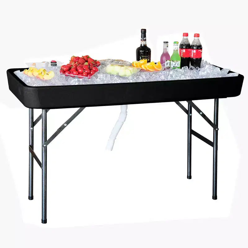 Table de réception pliable portative de 122 cm avec bac à glace et jupe, noire