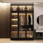 Famapy Display Cabinet Armoire LED Light Glass Door Closet Wardrobe Black