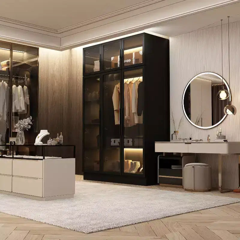 Vitrine d'exposition moderne avec portes en verre et étagères réglables