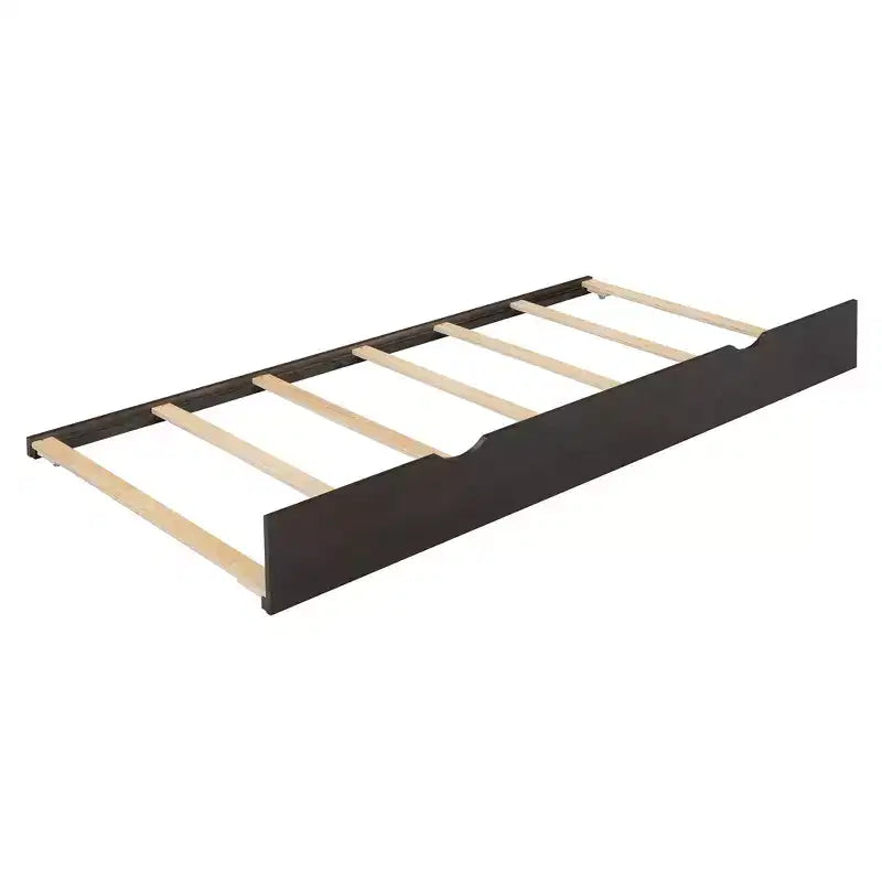 Lit plateforme queen size en bois avec lit gigogne et 2 tiroirs, accents en rotin
