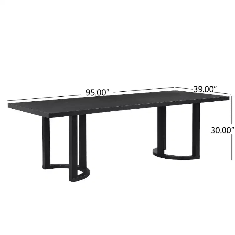 Table de salle à manger de 241 cm pour 8 personnes, style campagnard classique, en bois massif, rectangulaire, noire