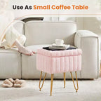 Petit pouf rectangulaire en fausse fourrure avec rangement