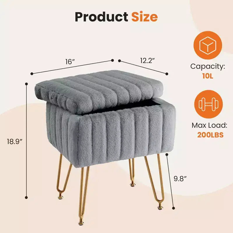 Petit pouf rectangulaire en fausse fourrure avec rangement
