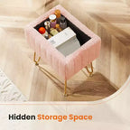 Petit pouf rectangulaire en fausse fourrure avec rangement