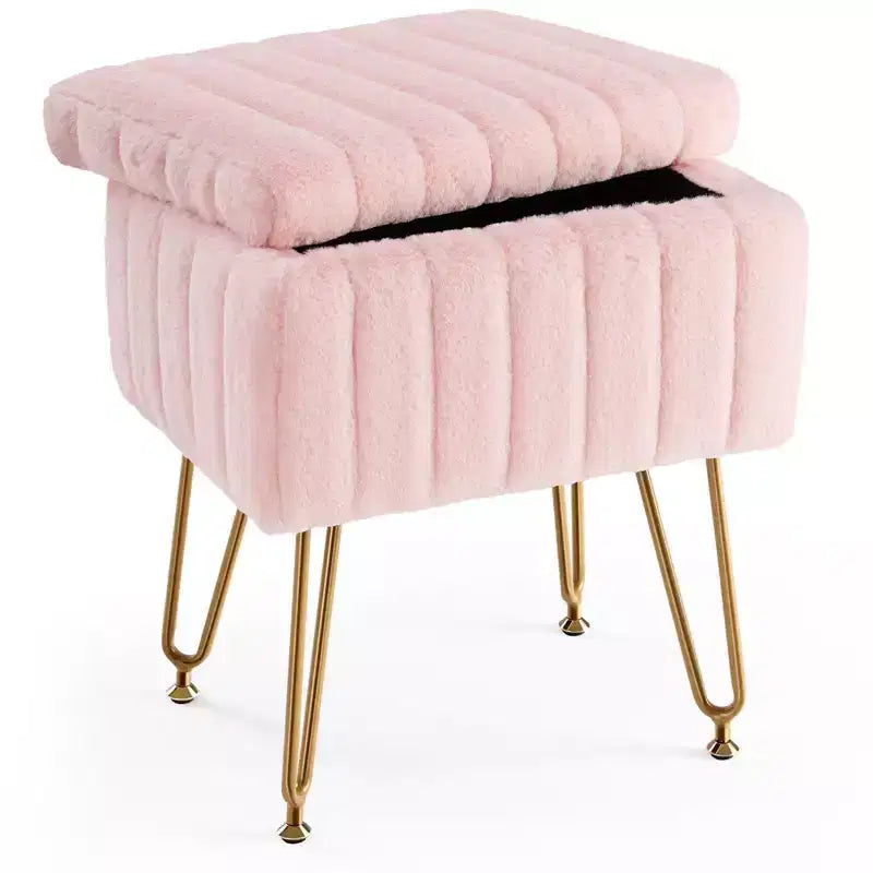 Petit pouf rectangulaire en fausse fourrure avec rangement