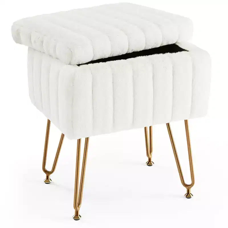 Petit pouf rectangulaire en fausse fourrure avec rangement